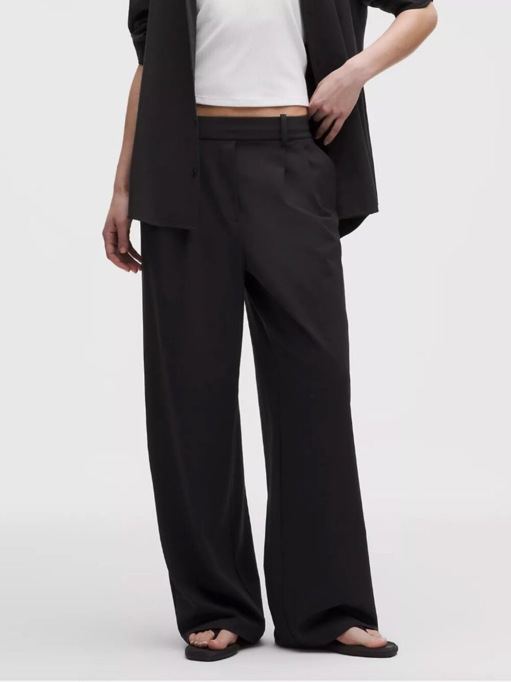 Lululemon Daydrift High Rise Wide Leg Trouser Pleated Black Pants Womens Large